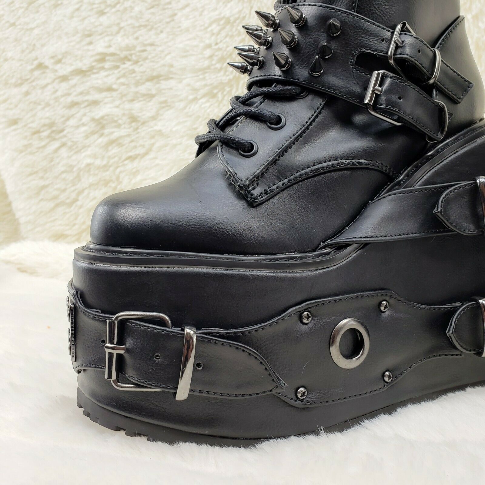 Swing 327 Black Knee Boot 5.5" Platform Studs & Spikes Goth Rave Boot Restock NY - Totally Wicked Footwear
