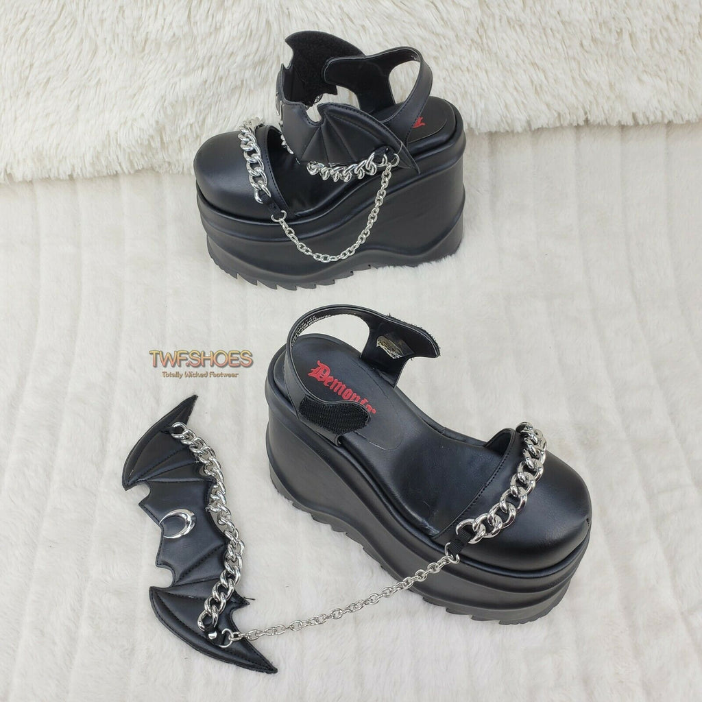 Wave 20 - 6" Platform Goth Bat Chain Closure Sandals Shoes Matte Black NY - Totally Wicked Footwear
