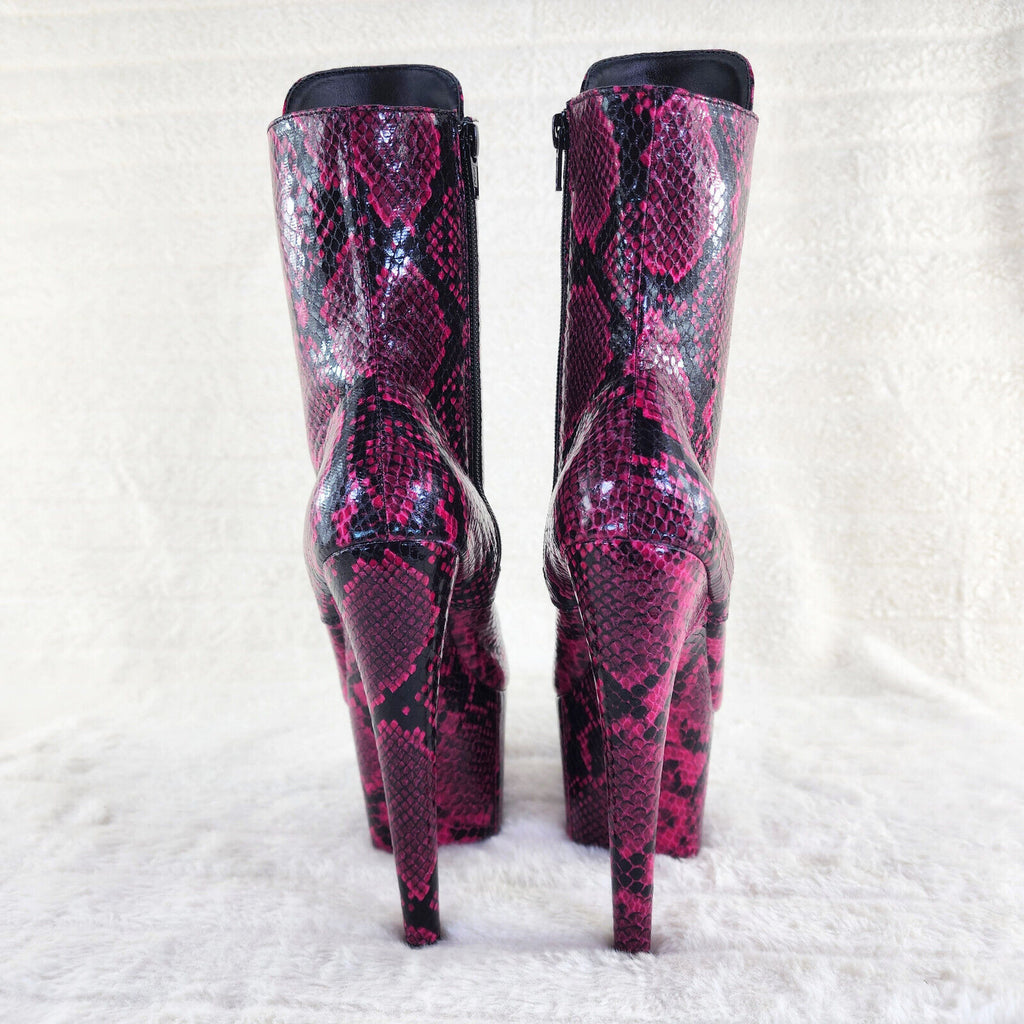 Adore 1020 Hot Pink Snake Print 7" High Heel Platform Ankle Boots NY - Totally Wicked Footwear
