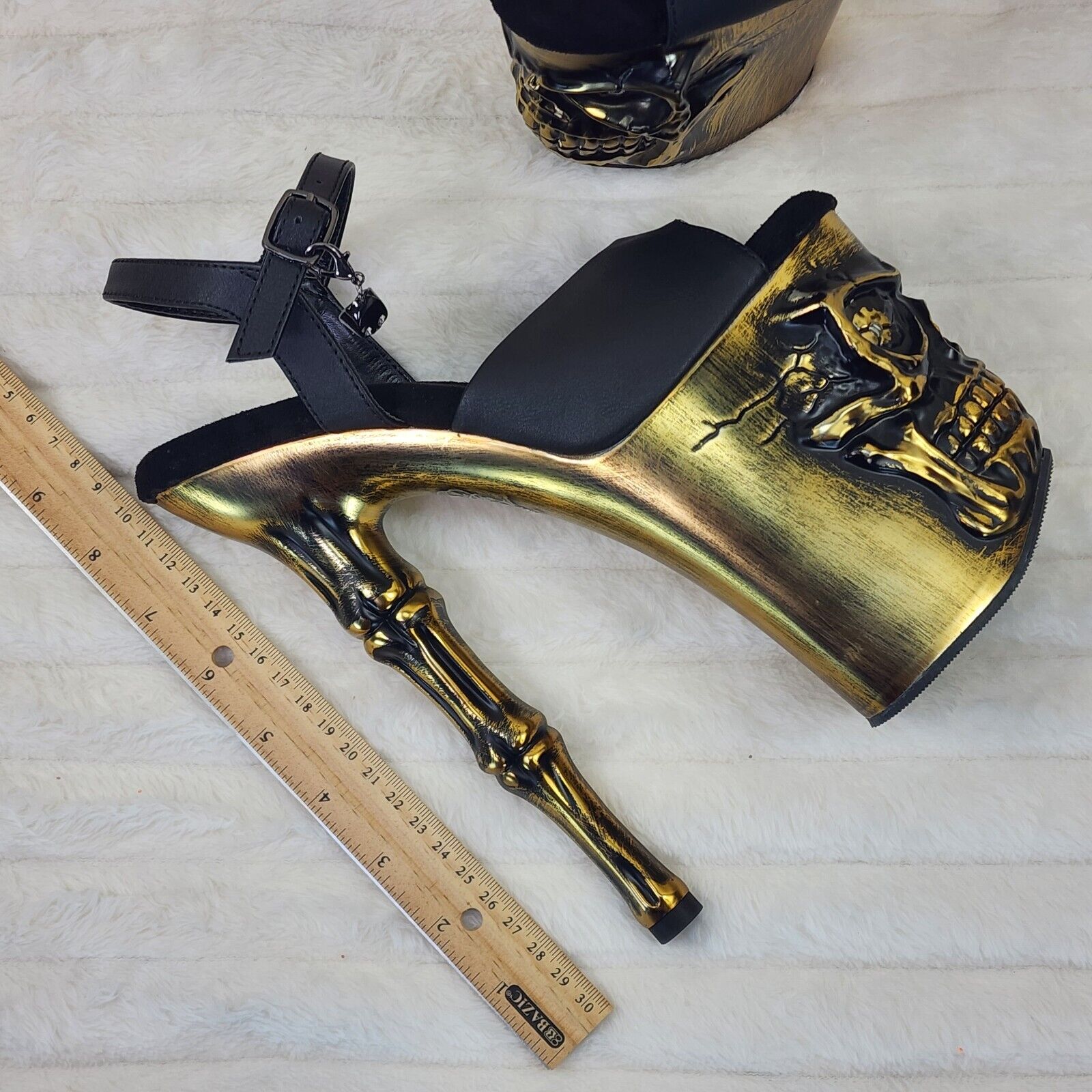 Rapture Black Matte Brass Skull & Bones LED 8" High Heel Platform Shoes 5-10 NY - Totally Wicked Footwear