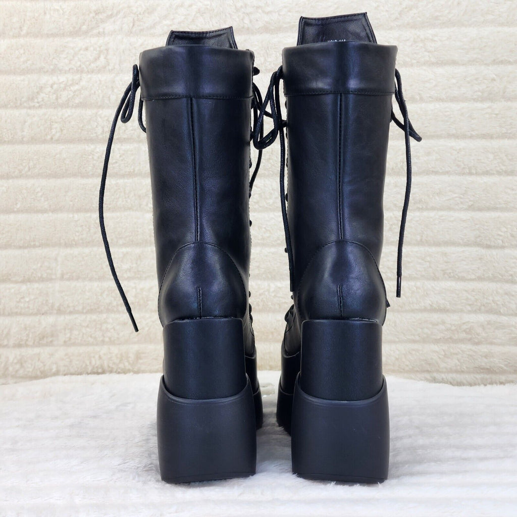 Void Black Matte Reflective Platform Wedge Mid Calf Boots IN HOUSE NY Demonia - Totally Wicked Footwear