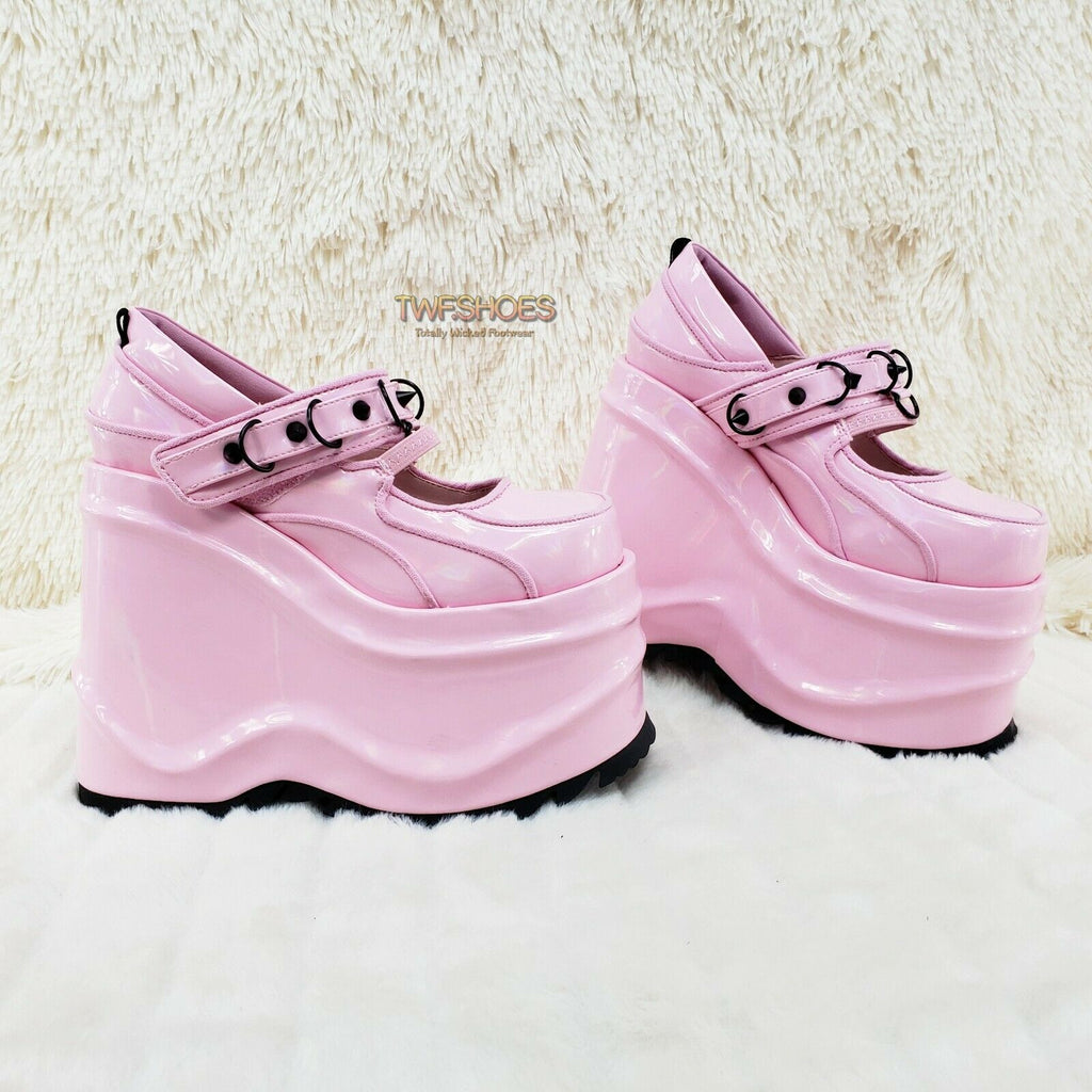 Wave 48- 6" Platform Pink Patent Goth Punk Mary Jane Shoes In House - Totally Wicked Footwear