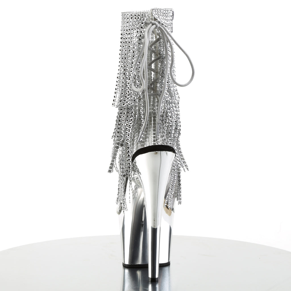 Adore 1017RSF   Silver Chrome Platform 7" Heel Fringe Upper Ankle Boots - Totally Wicked Footwear