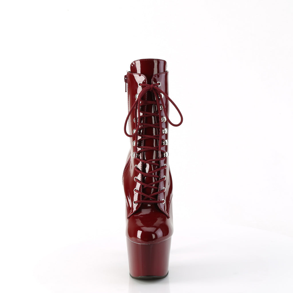 Adore 1020 Lace Up Ankle Boots Burgundy Patent - 7" High Heels Direct - Totally Wicked Footwear