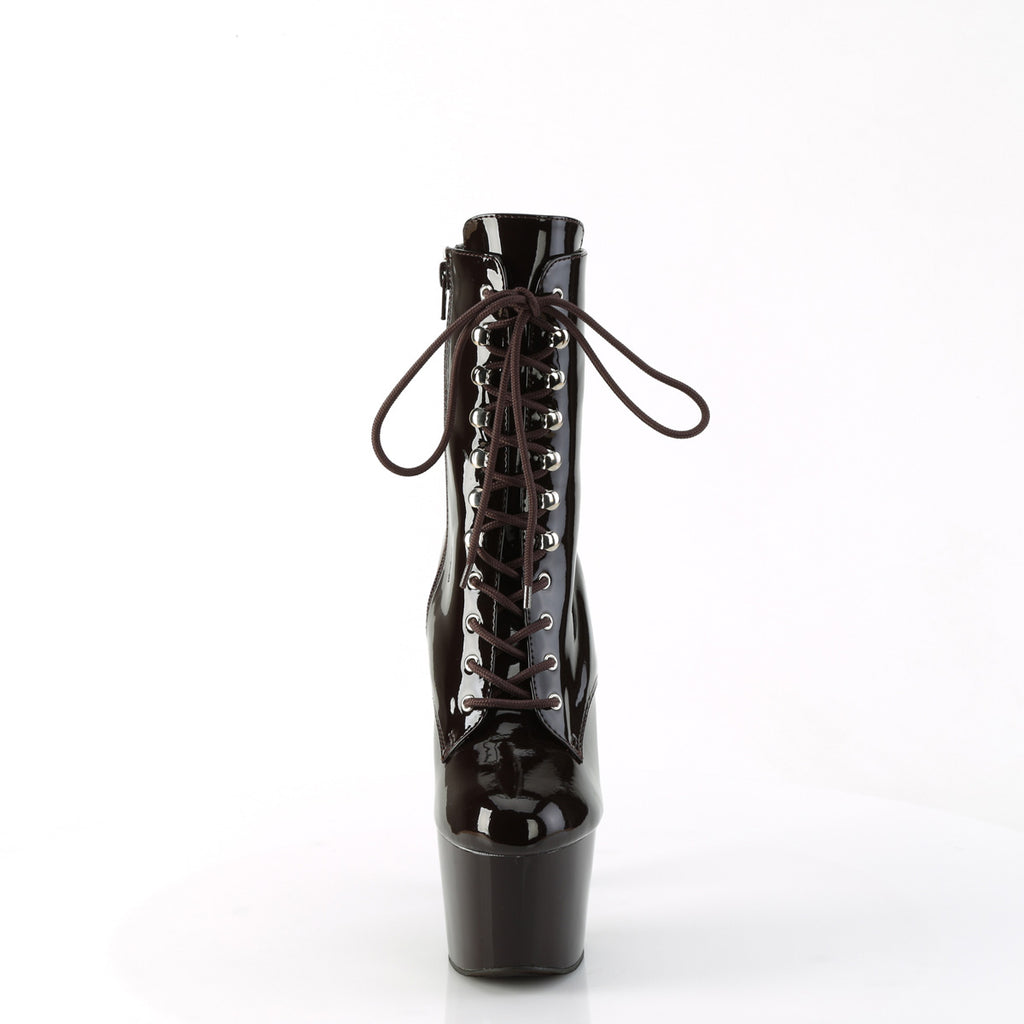 Adore 1020 Lace Up Ankle Boots Dark Chocolate Brown Patent - 7" High Heels Direct - Totally Wicked Footwear