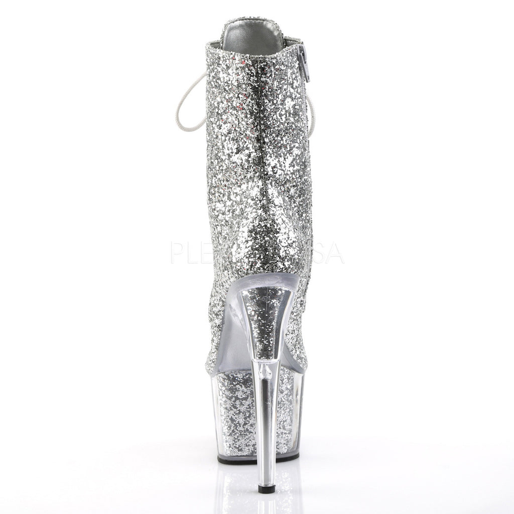 Adore 1020G Glitter Ankle Boot 7" Platform Heel - Silver - Totally Wicked Footwear