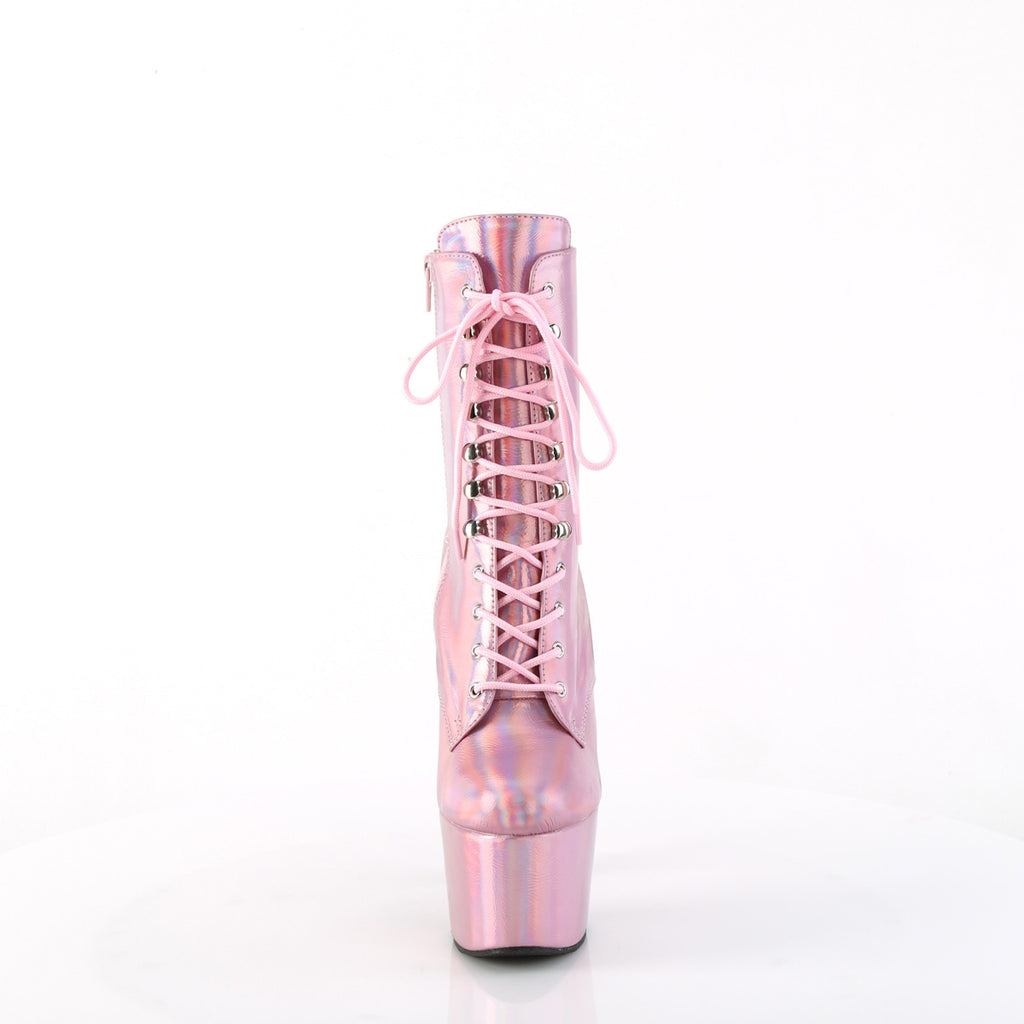Adore 1020HG Lace Up Ankle Boots Pink Hologram - 7" High Heels Direct - Totally Wicked Footwear