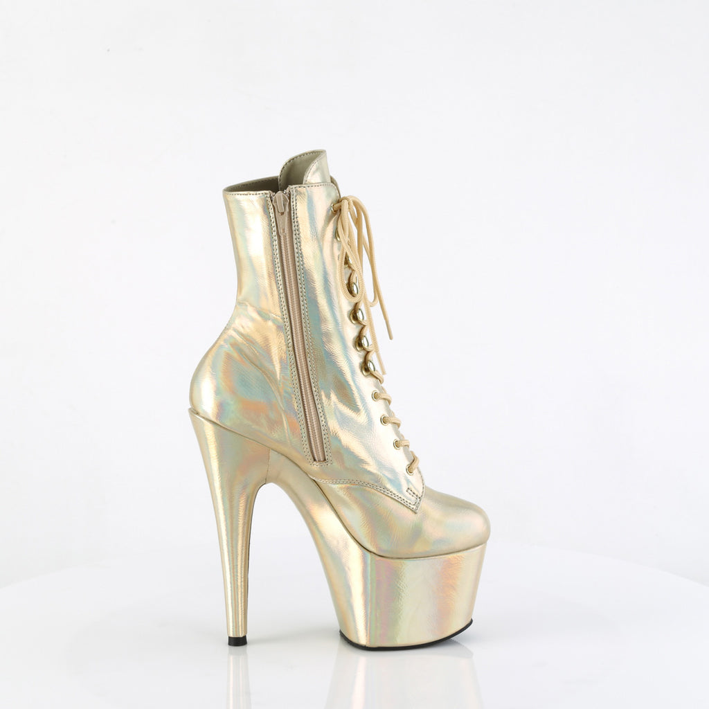 Adore 1020HG Lace Up Ankle Boots Gold Hologram - 7" High Heels Direct - Totally Wicked Footwear