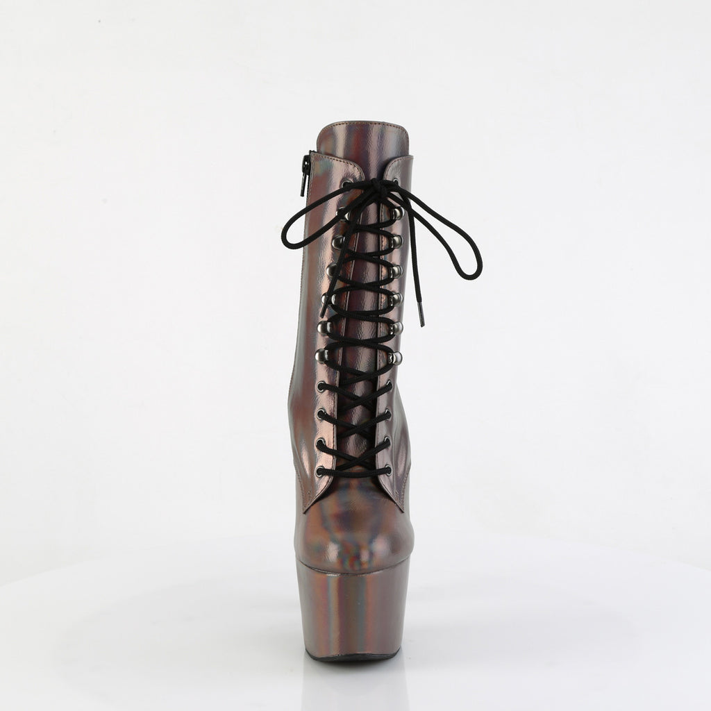 Adore 1020HG Lace Up Ankle Boots Gun Metal Hologram - 7" High Heels Direct - Totally Wicked Footwear