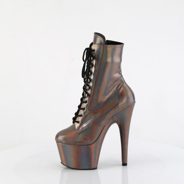 Adore 1020HG Lace Up Ankle Boots Gun Metal Hologram - 7" High Heels Direct - Totally Wicked Footwear