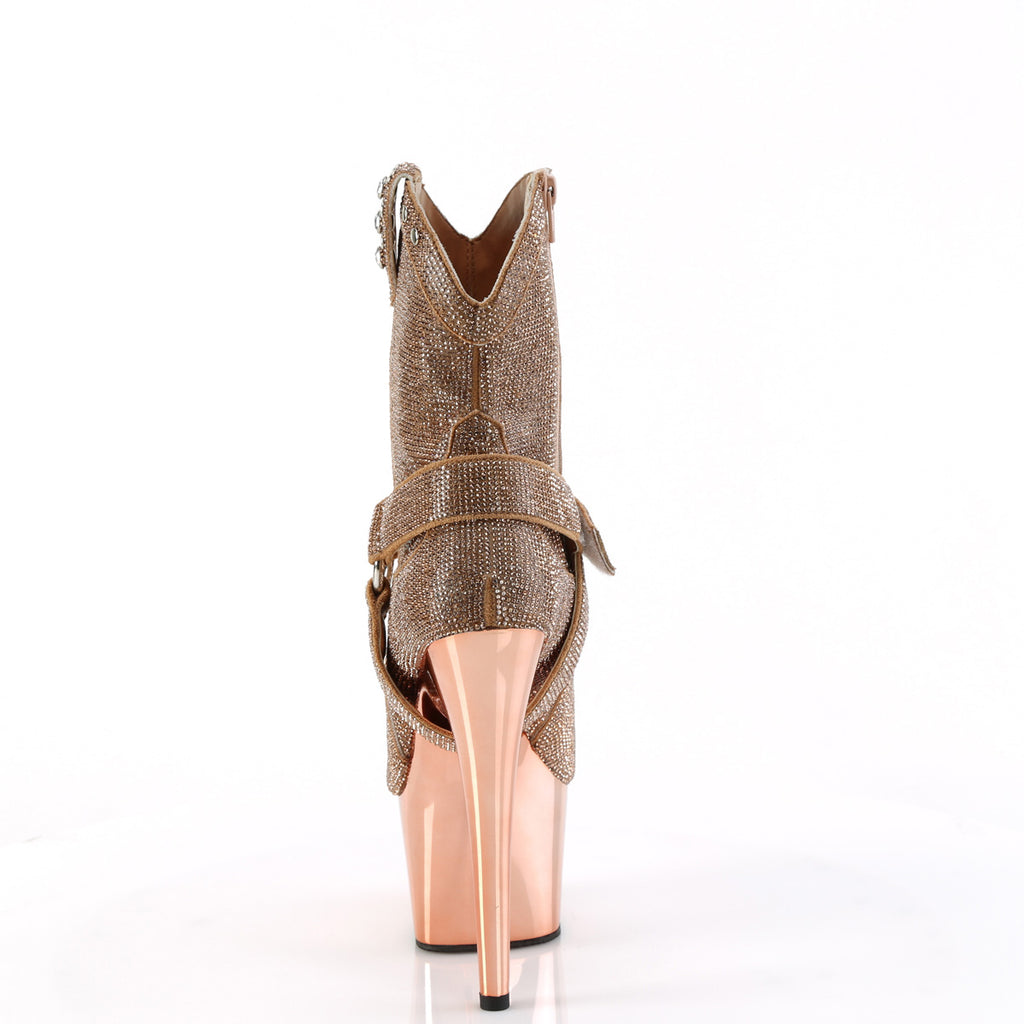 Adore 1029CHRS Rose Gold Rhinestone 7" Heel Platform Western Cowgirl Ankle Boots -Direct - Totally Wicked Footwear