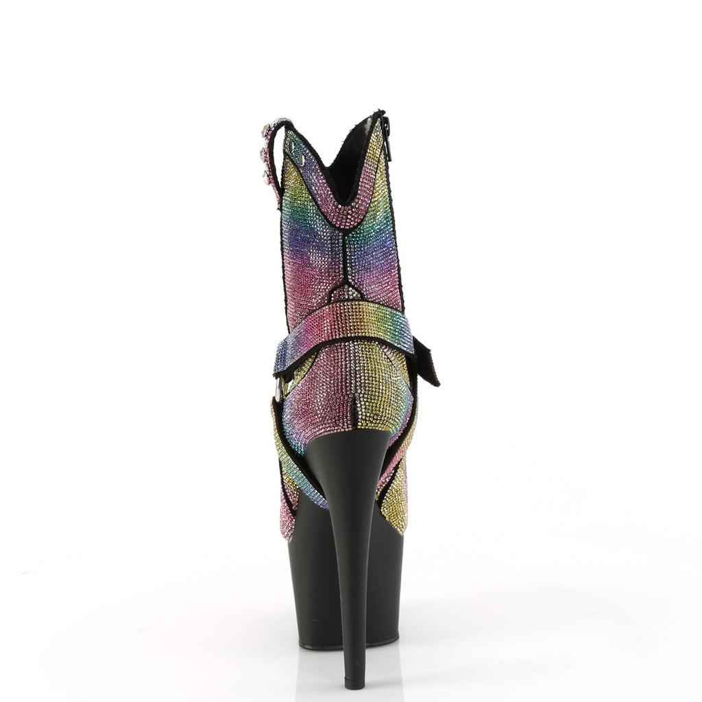 Adore 1029RS Rainbow Rhinestone 7" Heel Platform Western Cowgirl Ankle Boots -Direct - Totally Wicked Footwear