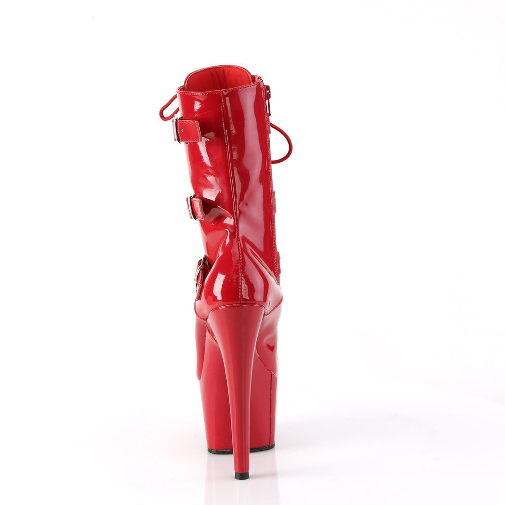 Adore 1043 Red Patent 7" Heel Platform Triple Strap Mid Calf Boots -Direct - Totally Wicked Footwear