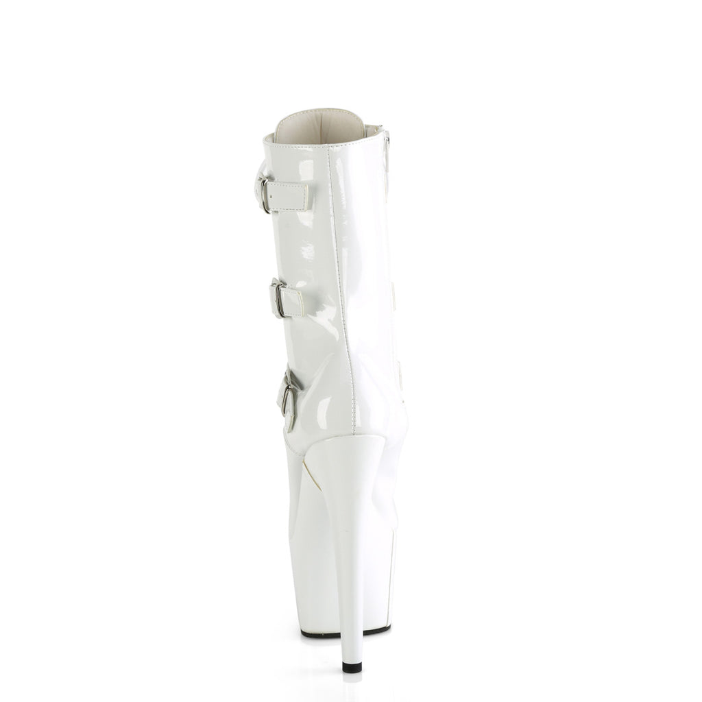 Adore 1043 White Patent 7" Heel Platform Triple Strap Mid Calf Boots -Direct - Totally Wicked Footwear