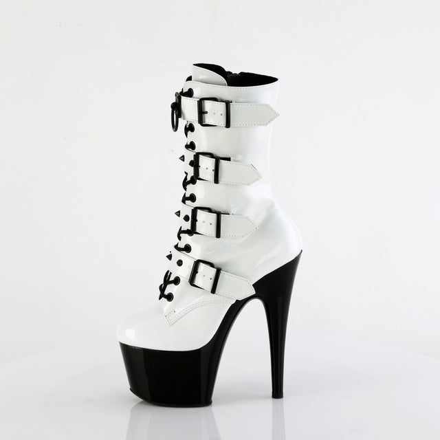 Adore 1046TT White Patent / Black 7" Heel Platform Mid Calf Boots -Direct - Totally Wicked Footwear