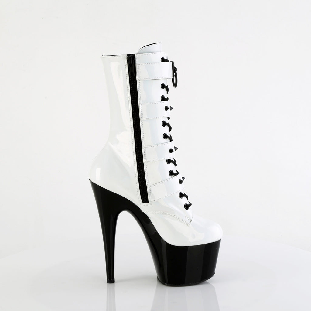 Adore 1046TT White Patent / Black 7" Heel Platform Mid Calf Boots -Direct - Totally Wicked Footwear