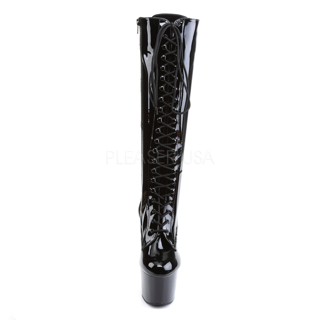 Adore 2023 Black Patent Lace Front Platform Heel Knee Boot - Totally Wicked Footwear