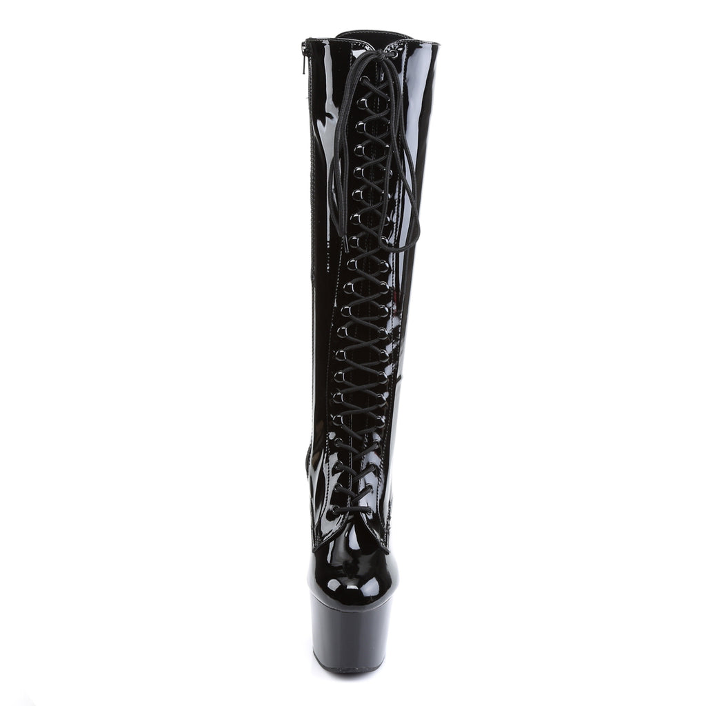 Adore 2023 Black Patent Lace Front Platform Heel Knee Boot - Direct - Totally Wicked Footwear