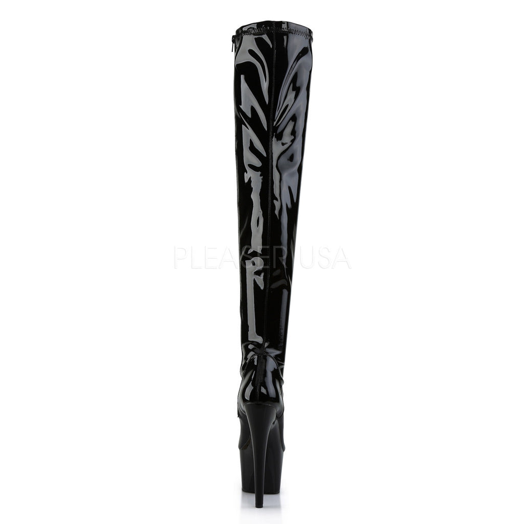 Adore 3000 Glossy Black Stretch Over The Knee Platform Thigh Boot 7" Heels - Totally Wicked Footwear