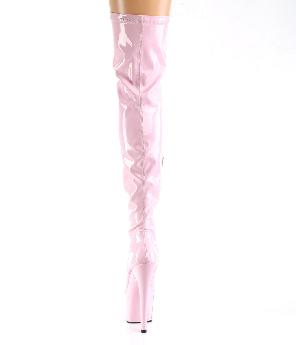 Adore 3000HWR Glossy Pink Hologram Stretch Platform Thigh Boots 7" Heels - Totally Wicked Footwear