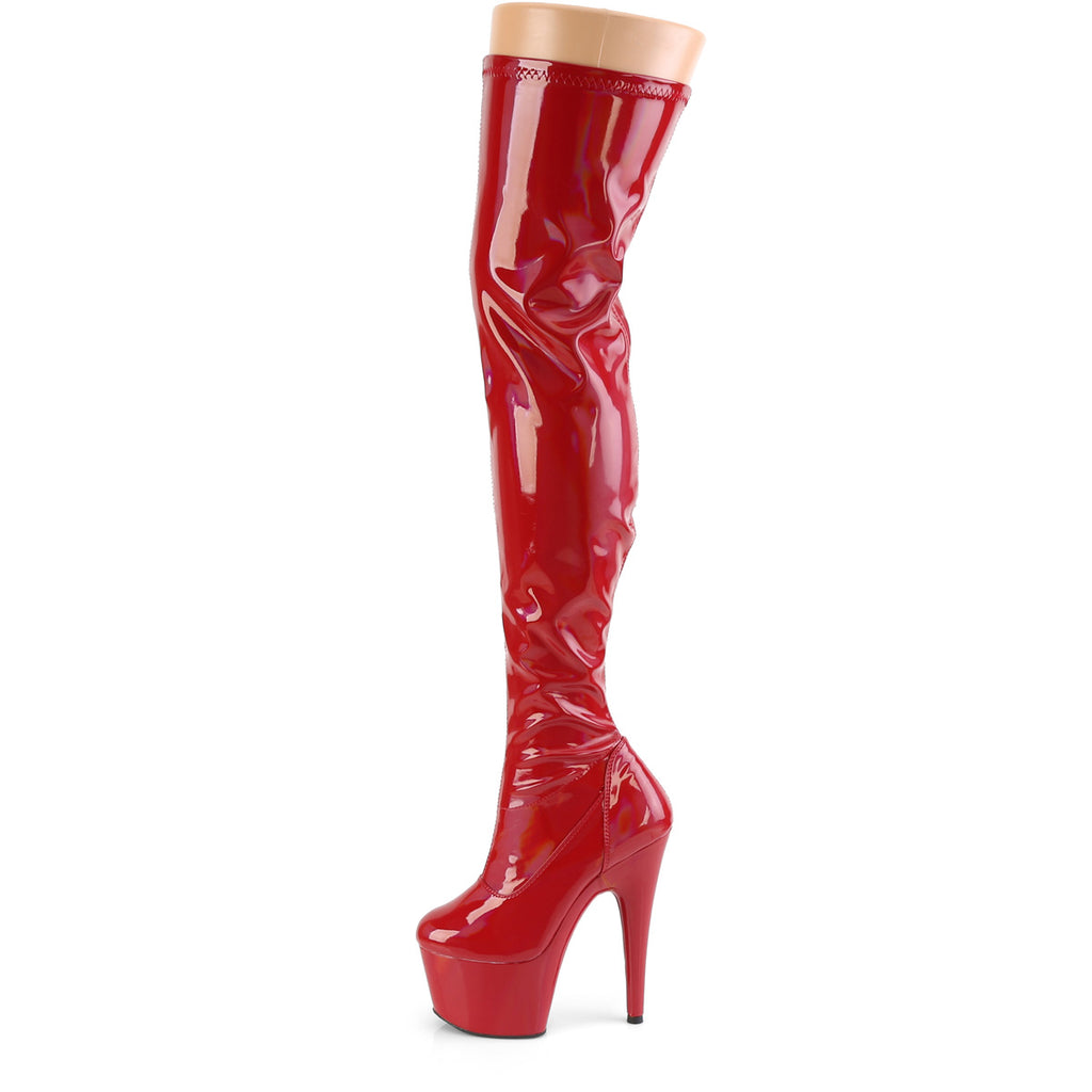 Adore 3000HWR Glossy Red Hologram Stretch Platform Thigh Boots 7" Heels - Totally Wicked Footwear