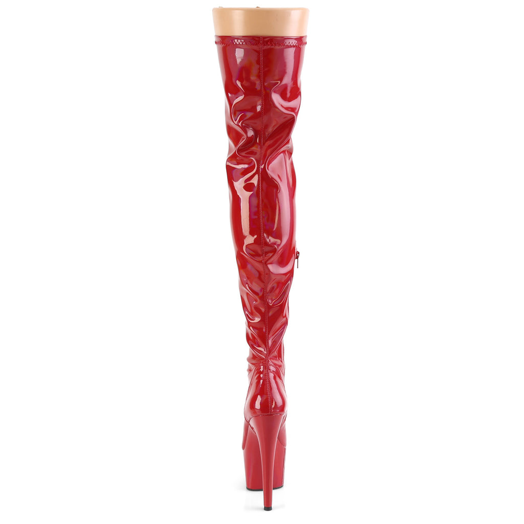 Adore 3000HWR Glossy Red Hologram Stretch Platform Thigh Boots 7" Heels - Totally Wicked Footwear