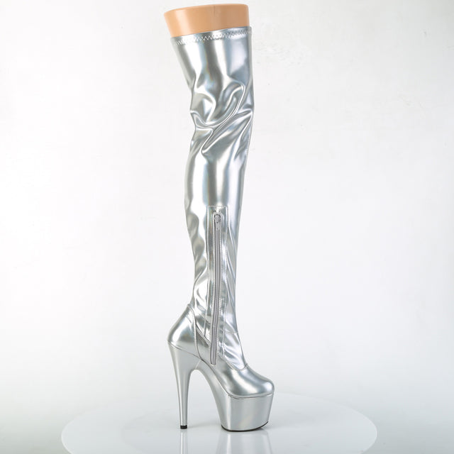 Adore 3000HWR Silver Hologram Stretch Platform Thigh Boots 7" Heels - Totally Wicked Footwear