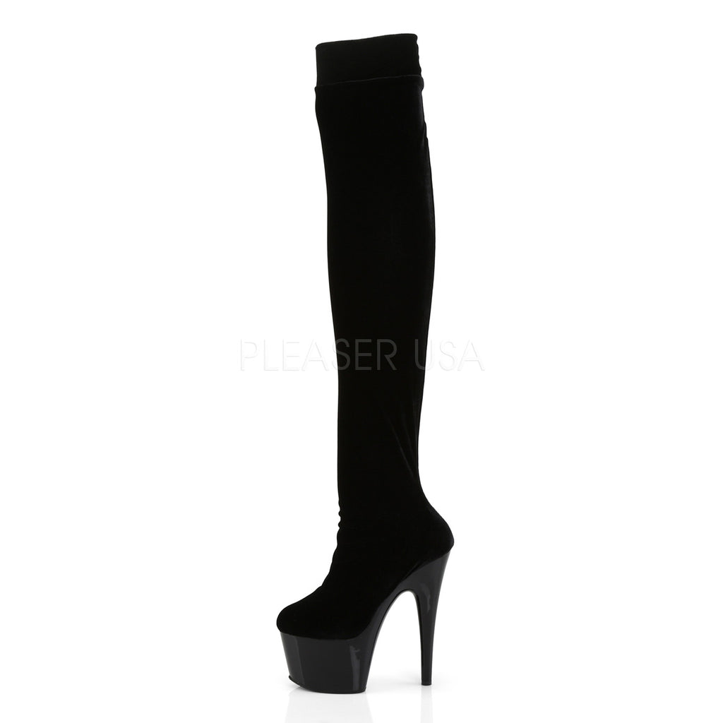 Adore 3002 Black Velvet Stretch Thigh Boot Platform Heel - Totally Wicked Footwear