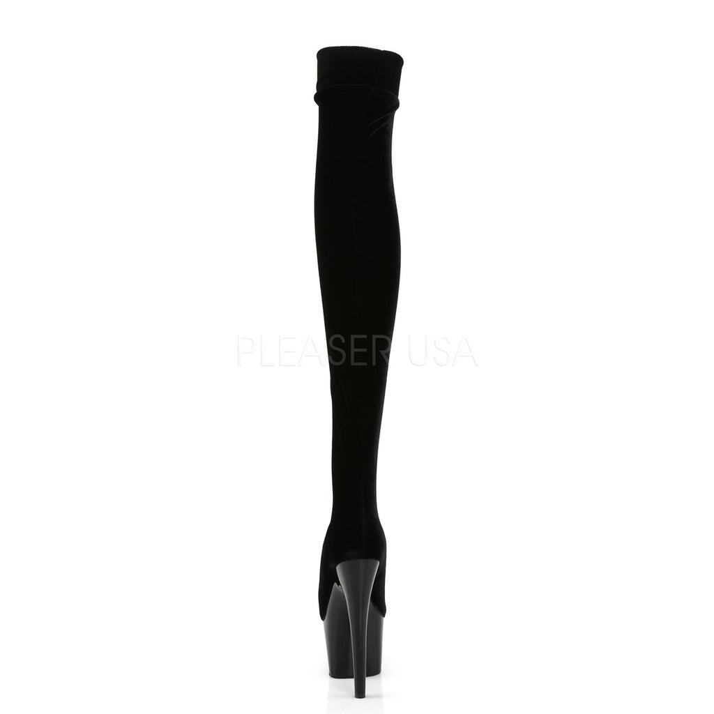 Adore 3002 Black Velvet Stretch Thigh Boot Platform Heel - Totally Wicked Footwear