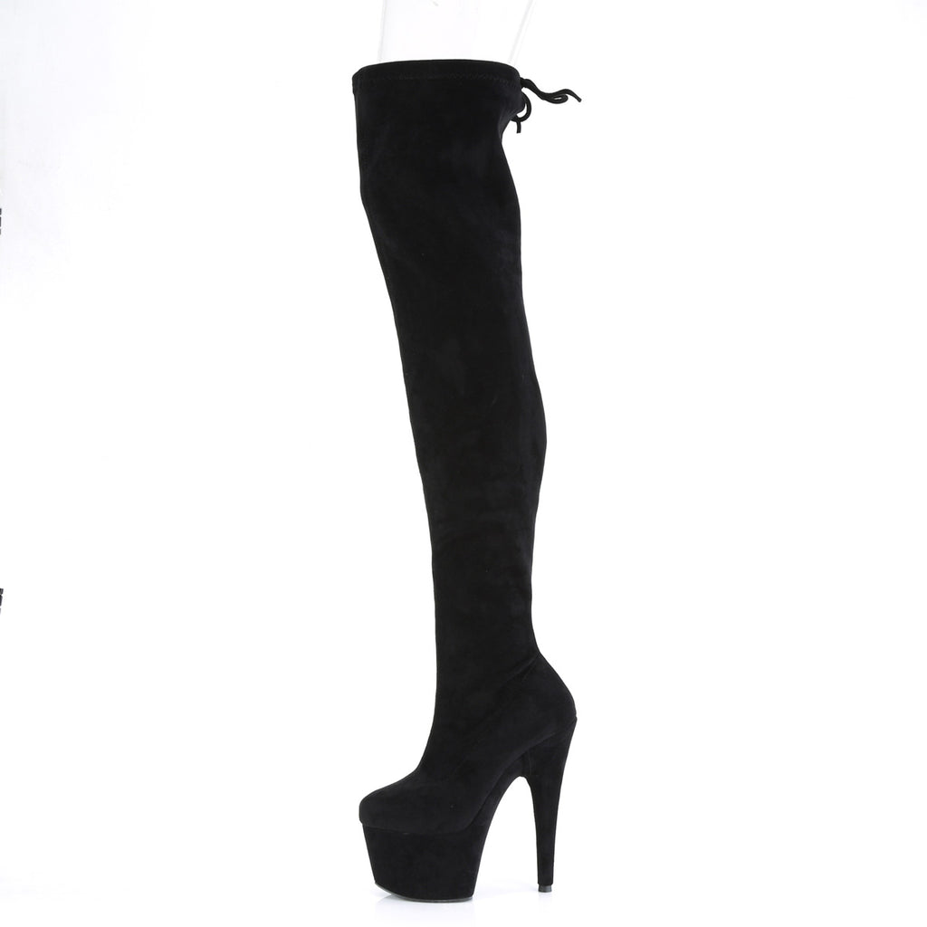 Adore 3008 Black Faux Suede Stretch Thigh Boot Platform Heel - Totally Wicked Footwear