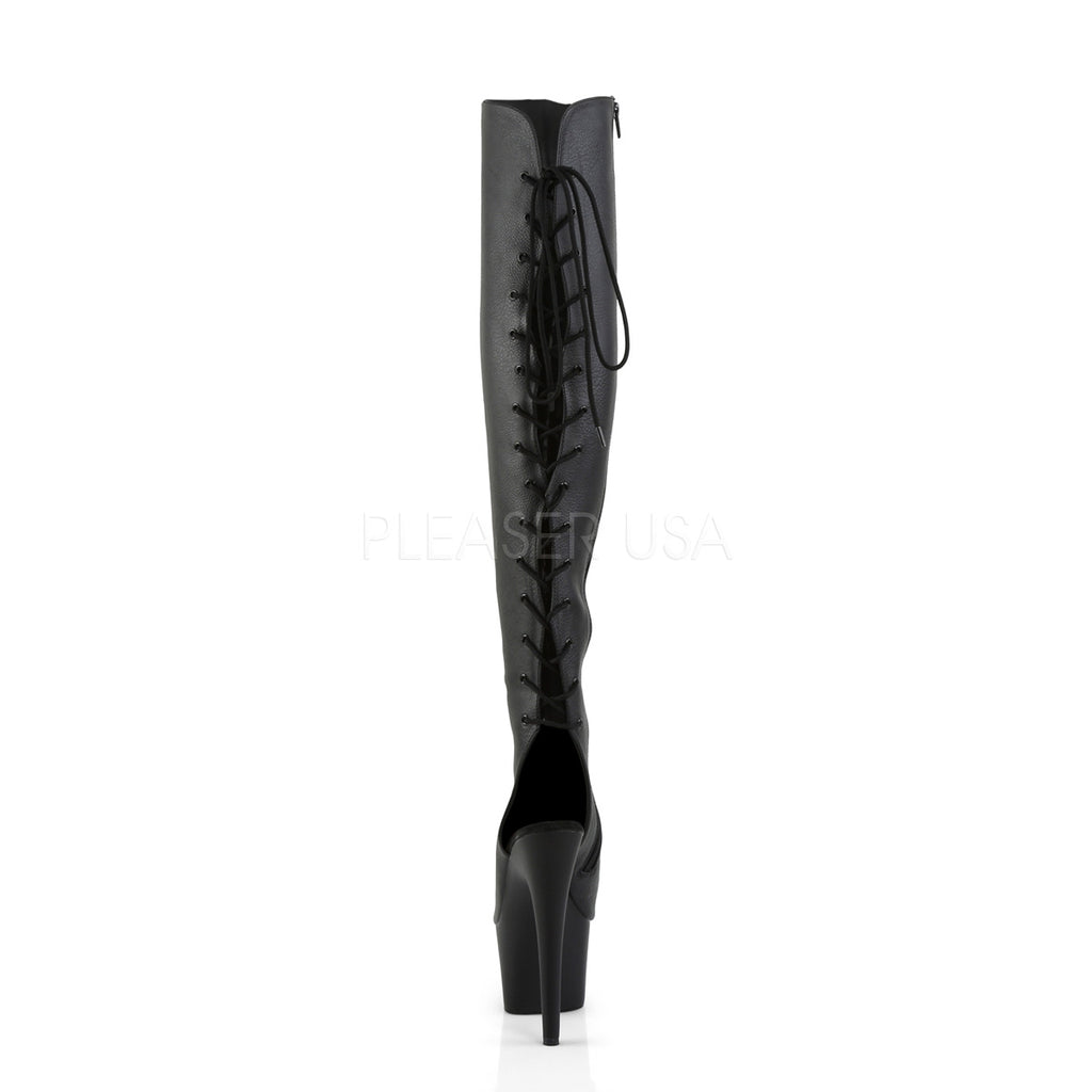 Adore 3019 Black Matte Back Lace Thigh Boot Platform Heel - Totally Wicked Footwear