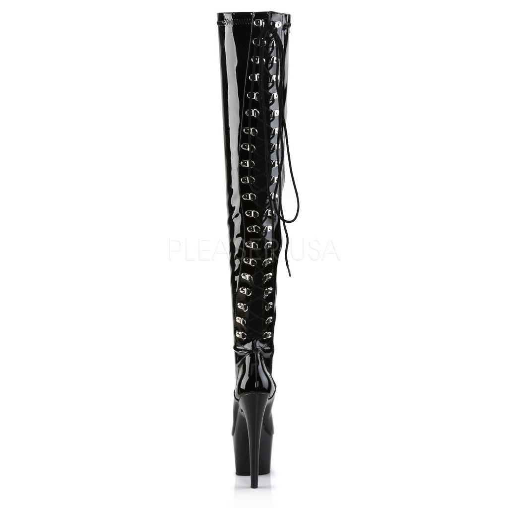Adore 3063 Black Patent Back Lace Thigh Boot Platform Heel - Totally Wicked Footwear