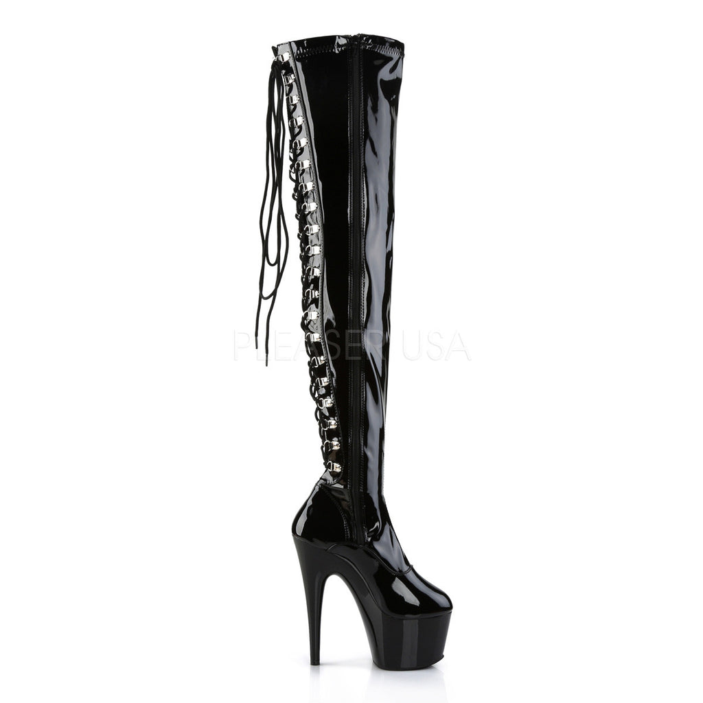 Adore 3063 Black Patent Back Lace Thigh Boot Platform Heel - Totally Wicked Footwear