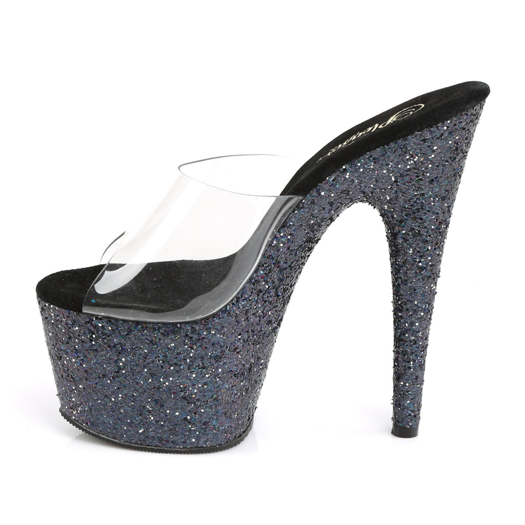 Adore 701LG Black Hologram Glitter Platform 7" Heels Slip On Sandals - Totally Wicked Footwear
