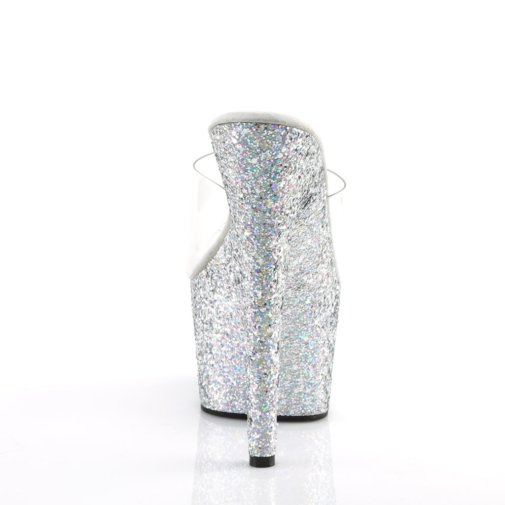 Adore 701LG Silver Hologram Glitter Platform 7" Heels Slip On Sandals- Direct - Totally Wicked Footwear