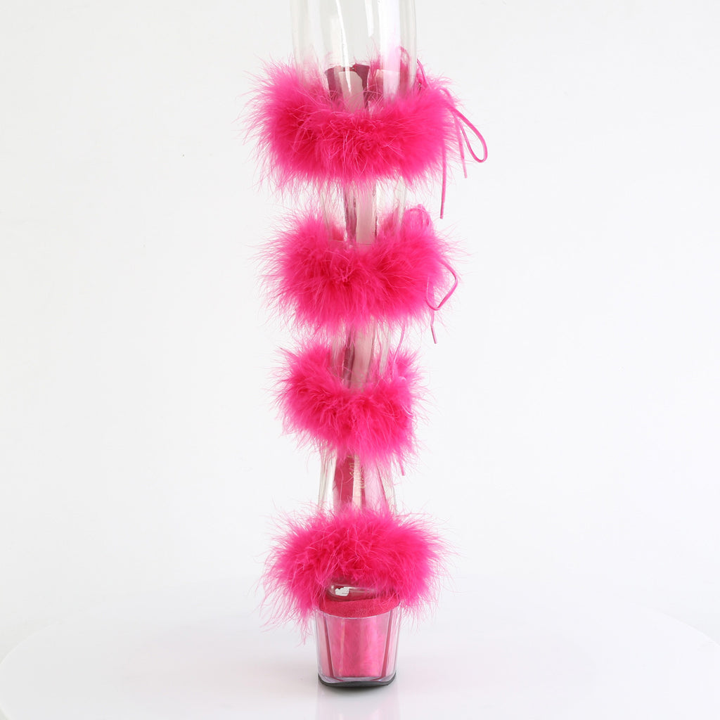 Adore 728F Hot Pink 7" High Heel Marabou Feather Knee High Sandals - Totally Wicked Footwear