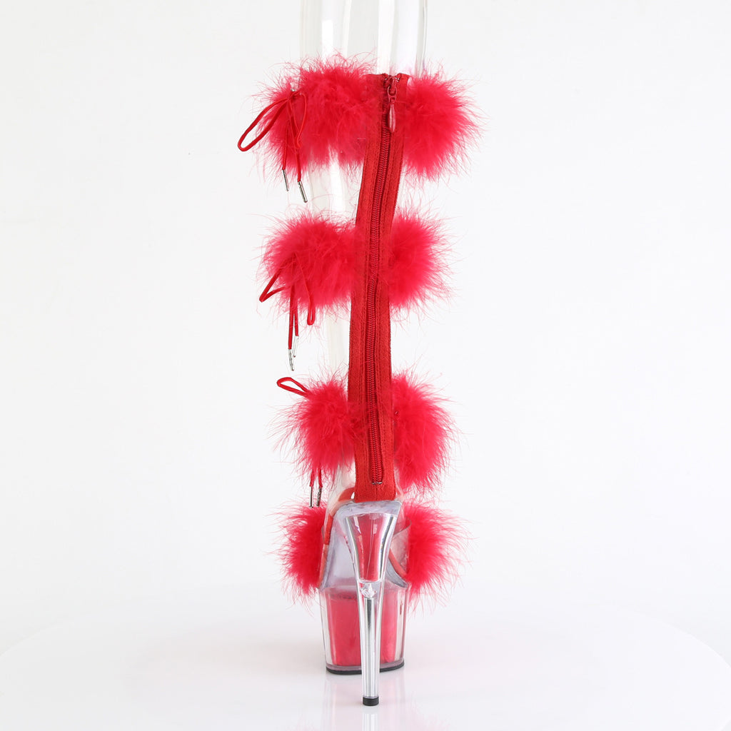 Adore 728F Red 7" High Heel Marabou Feather Knee High Sandals - Totally Wicked Footwear