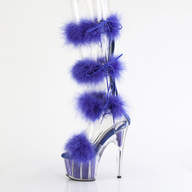 Adore 728F Blue 7" High Heel Marabou Feather Knee High Sandals - Totally Wicked Footwear