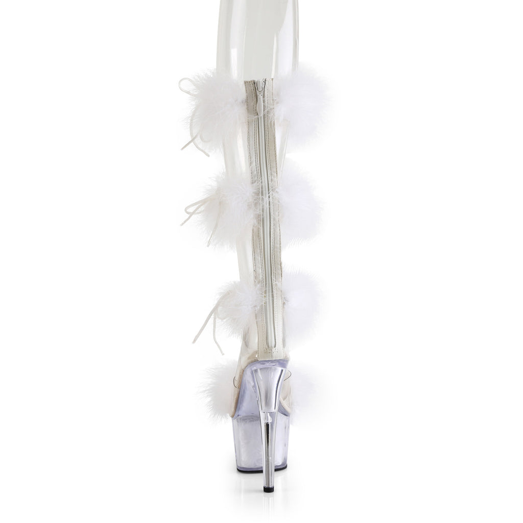 Adore 728F White 7" High Heel Marabou Feather Knee High Sandals - Totally Wicked Footwear