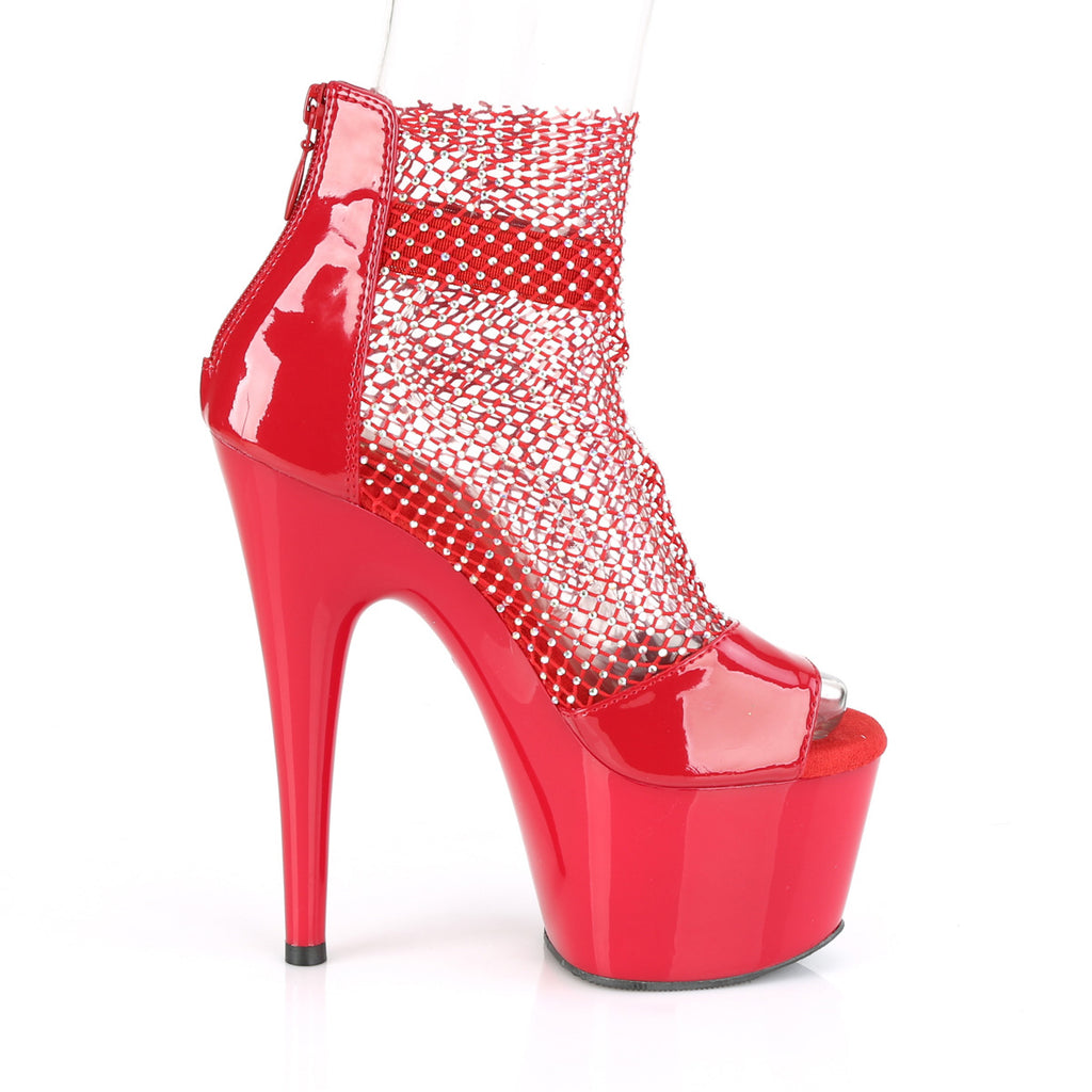 Adore 765 Red Platform Mesh Rhinestone Upper 7" Heels - Direct - Totally Wicked Footwear