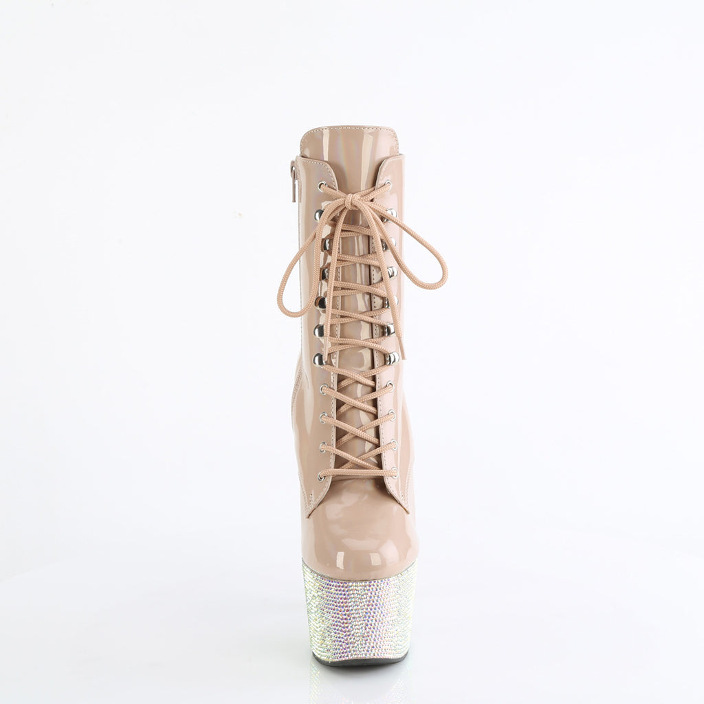 Bejeweled 1020-7 Patent & Rhinestones Heels / Platform Ankle Boots Nude -Direct - Totally Wicked Footwear