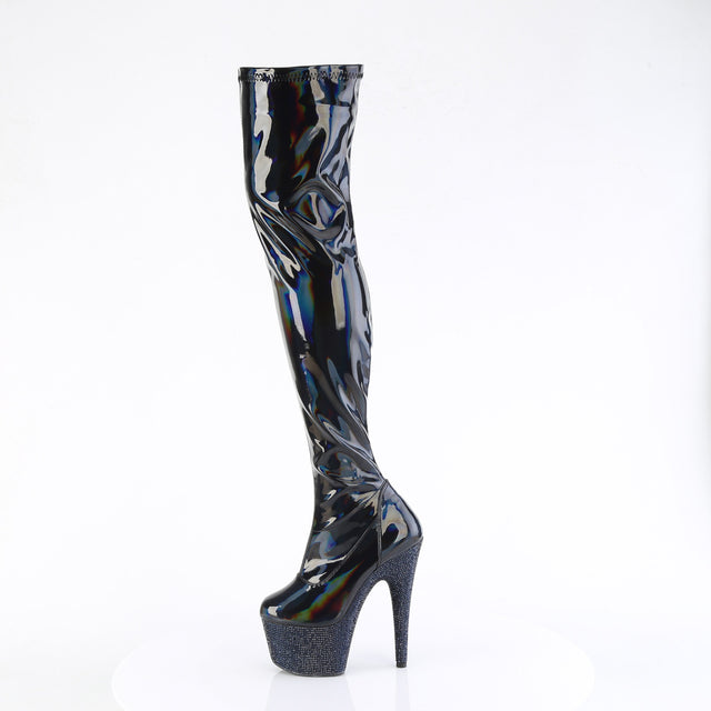 Bejeweled 3000-7 Black 7" Rhinestone Heel / Platform Thigh Boots -Direct - Totally Wicked Footwear
