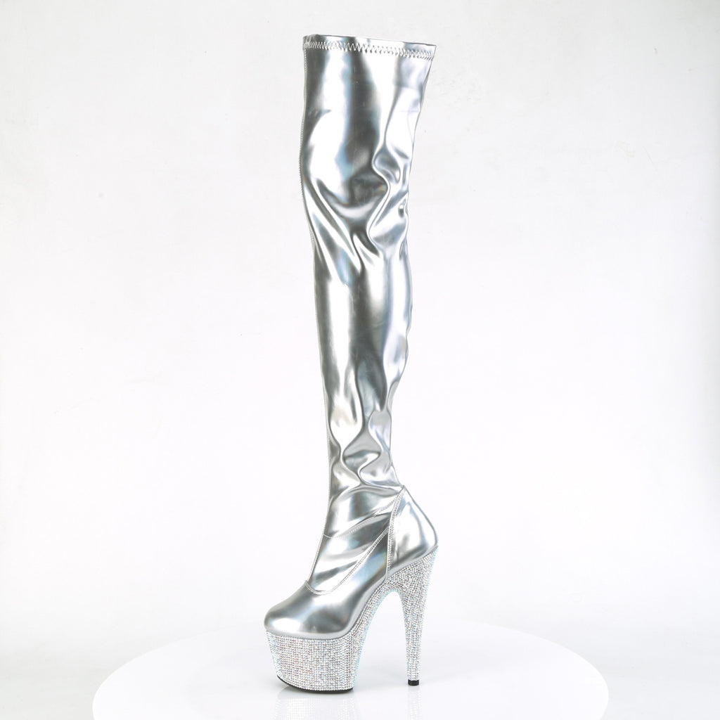 Bejeweled 3011-7 Silver 7" Rhinestone Heel / Platform Thigh Boots -Direct - Totally Wicked Footwear