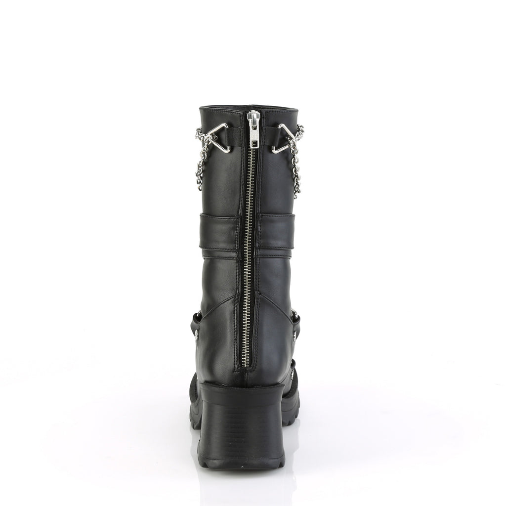 Bratty 120 Black Ankle Boots  Chain Details - Demonia Direct - Totally Wicked Footwear