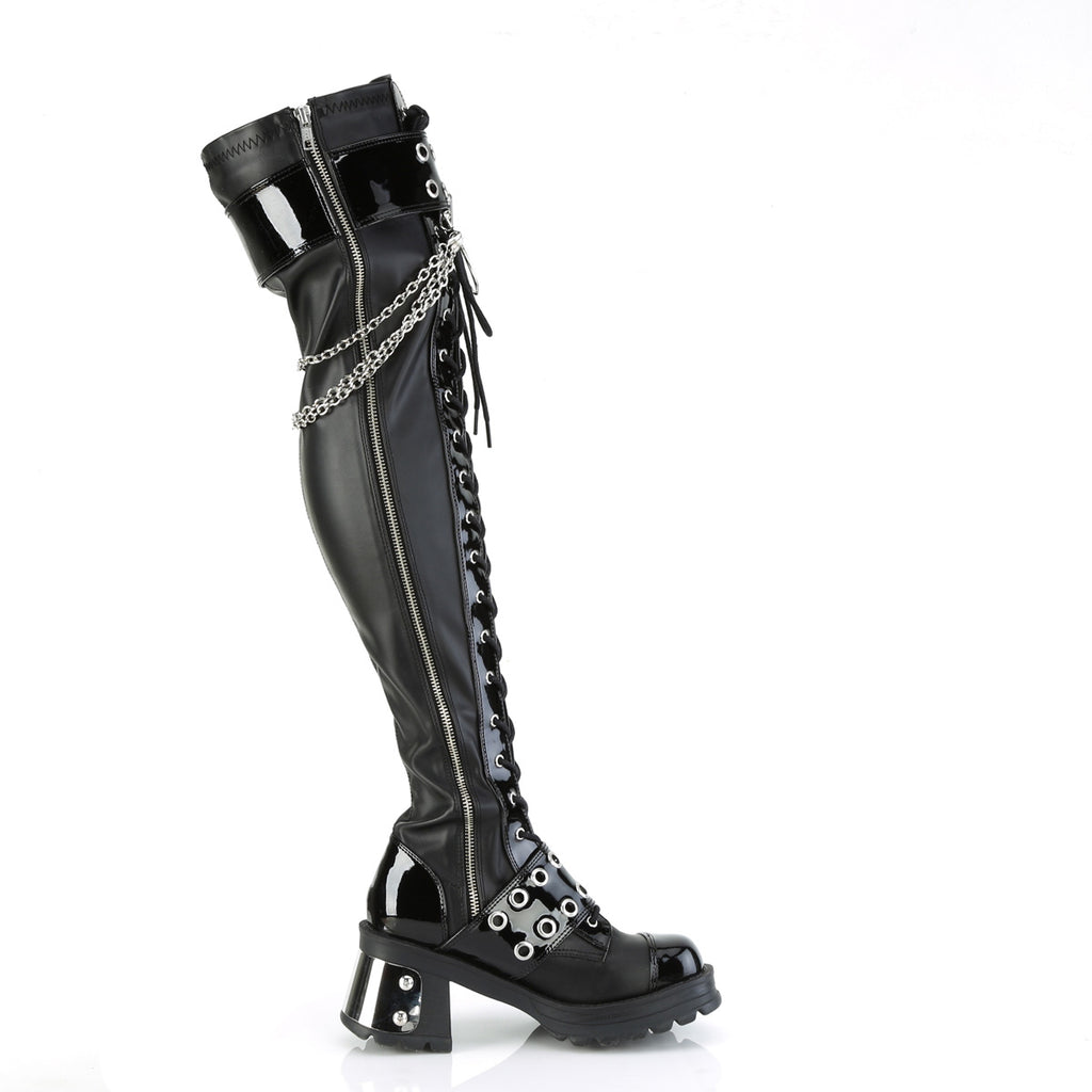 Bratty 304 Moto Thigh High Boots- DEMONIA DIRECT - Totally Wicked Footwear