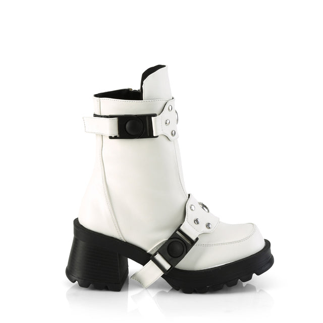 Bratty 56 Biker Punk Ankle Boots White  - Demonia Direct - Totally Wicked Footwear