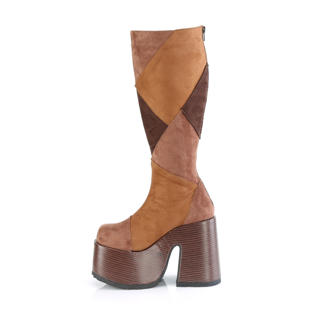 Camel 280 Brown Goth Patchwork Platform Boot 6-12  - Demonia Direct - Totally Wicked Footwear