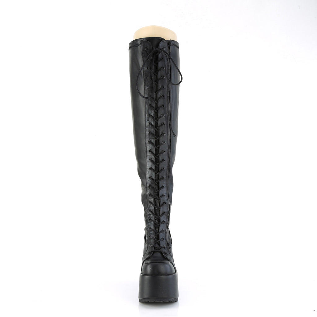 Camel 300 Wide Calf Stretch Black Matte Goth Platform Thigh High Boots  - Demonia Direct - Totally Wicked Footwear