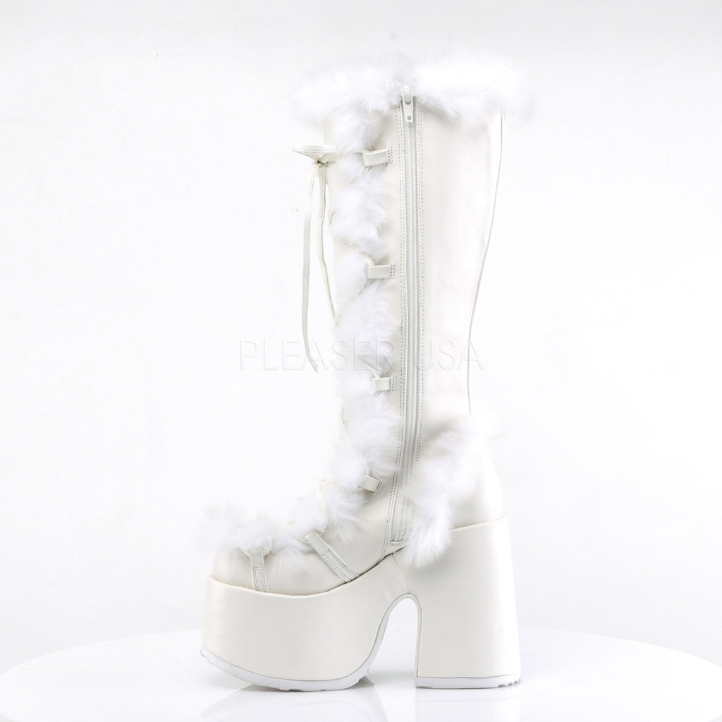 Fluff Pointy Women Ankle Boots Newest White Fur High Stiletto Heels Lace-up  Short Boots Female