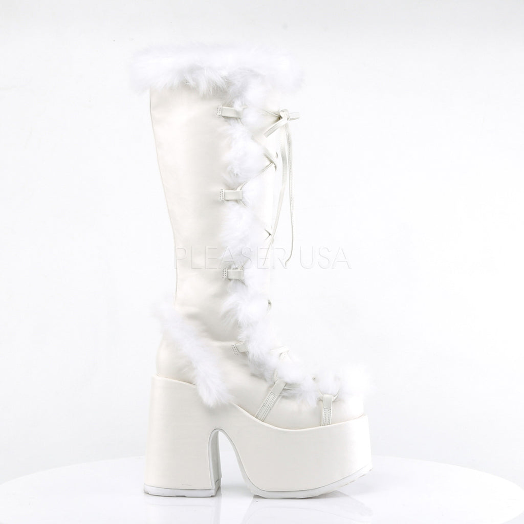 KLICKETTES White Go-Go Boots Trimmed in White Fur New Old Stock